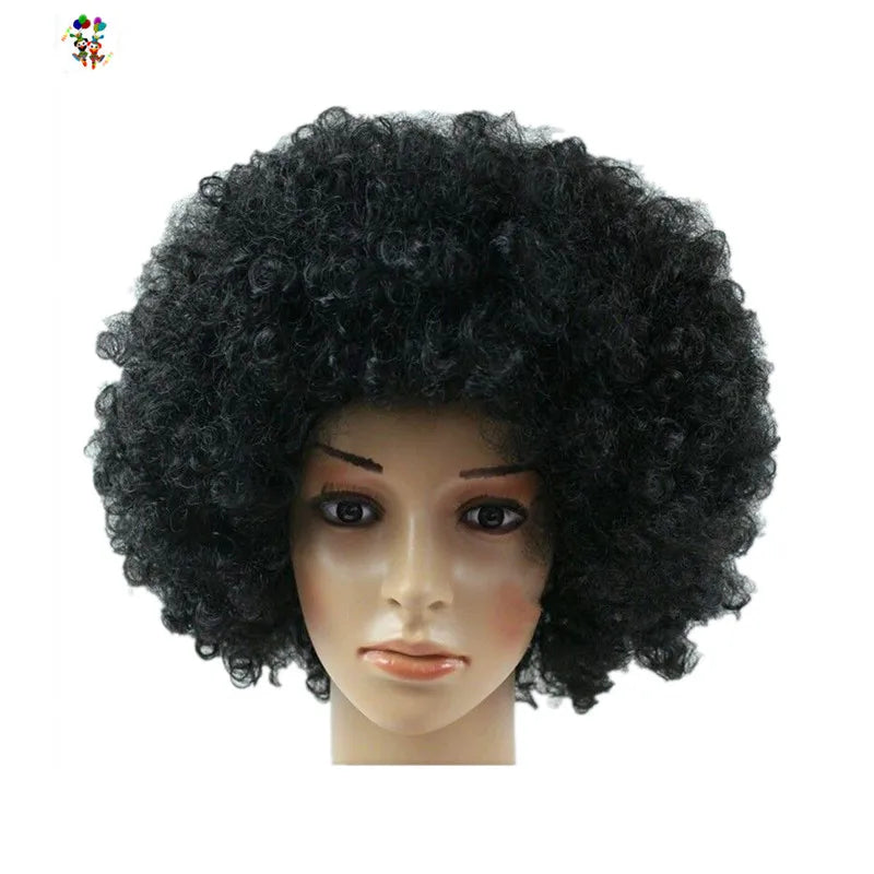 Football Fans Crazy Party Fancy Dress Cheap Short Curly Black Afro Wigs HPC-1323