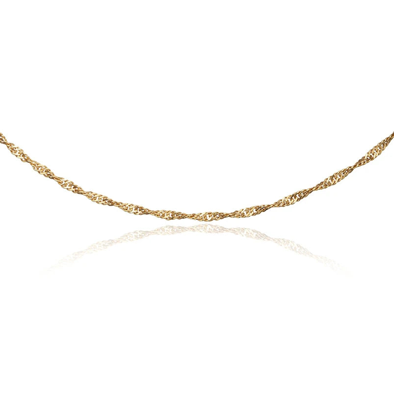 Gemnel Trendy 18k Gold Plated Solid Sterling Silver Singapore Chain Necklace Women
