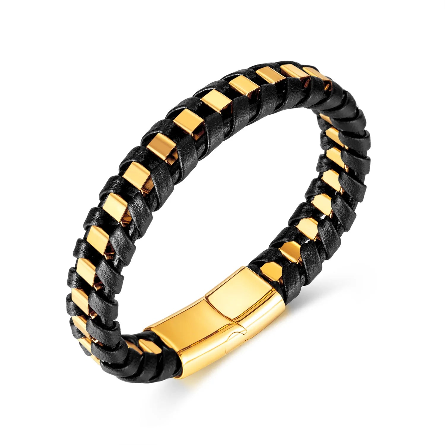 Golden Cross Men's Classic Gold Plated Hand-Woven Leather Geometric Charm Bracelets Hip-Hop Style Wedding Parties Engagement