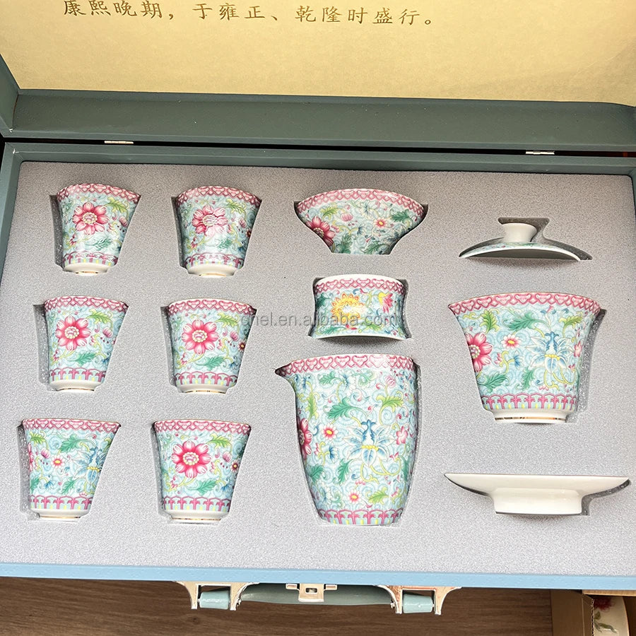 Portable Chinese Kung Fu  Tea Set Ceramic Gaiwan Teacups Teapot with Gift Bag Tea for One