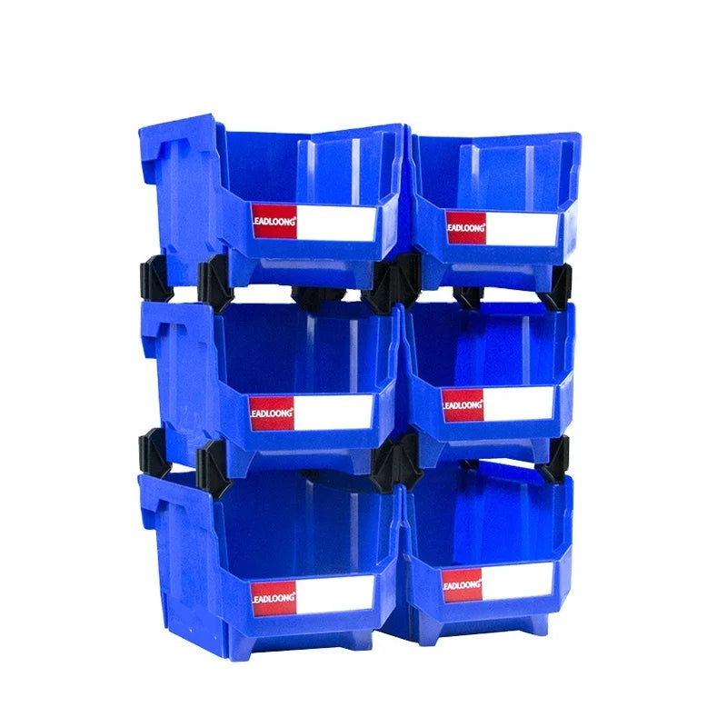 LEADLOONG V5 Blue 6pcs 10.8*8.4*7in/27.6*21.3*18cm PP Injection Molded Rectangle Wall Mounted Storage Bins Nail Screw Organizer
