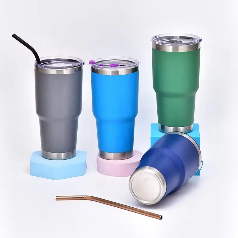Vacuum Insulated Cup 304 Stainless Steel Travel Coffee Mug 20oz 30oz Tumbler With Lids and Straw