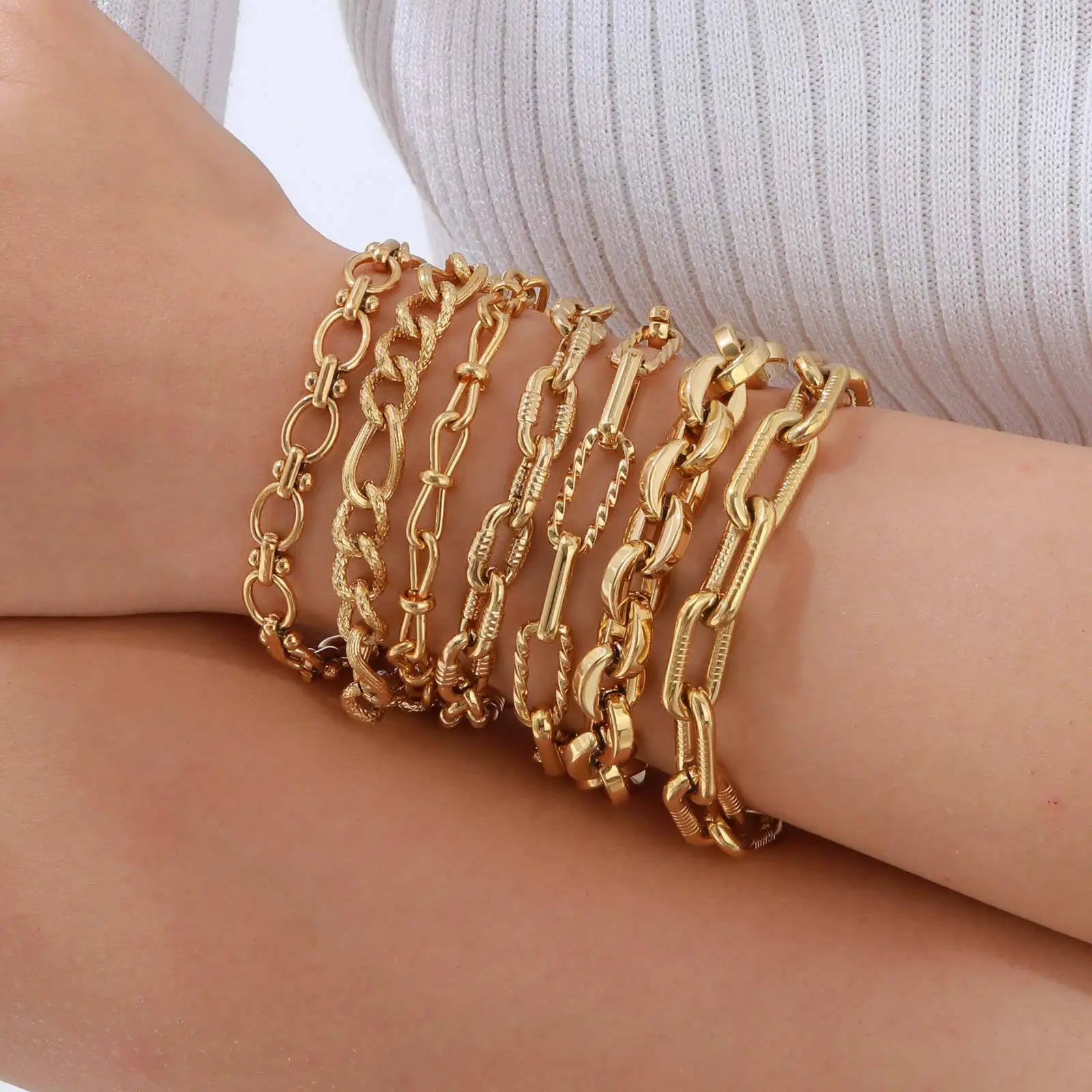 Oval Link Paperclip Waterproof Stainless Steel Bracelet for Women Chunky Chain Jewelry PVD Gold Plated  Bracelet
