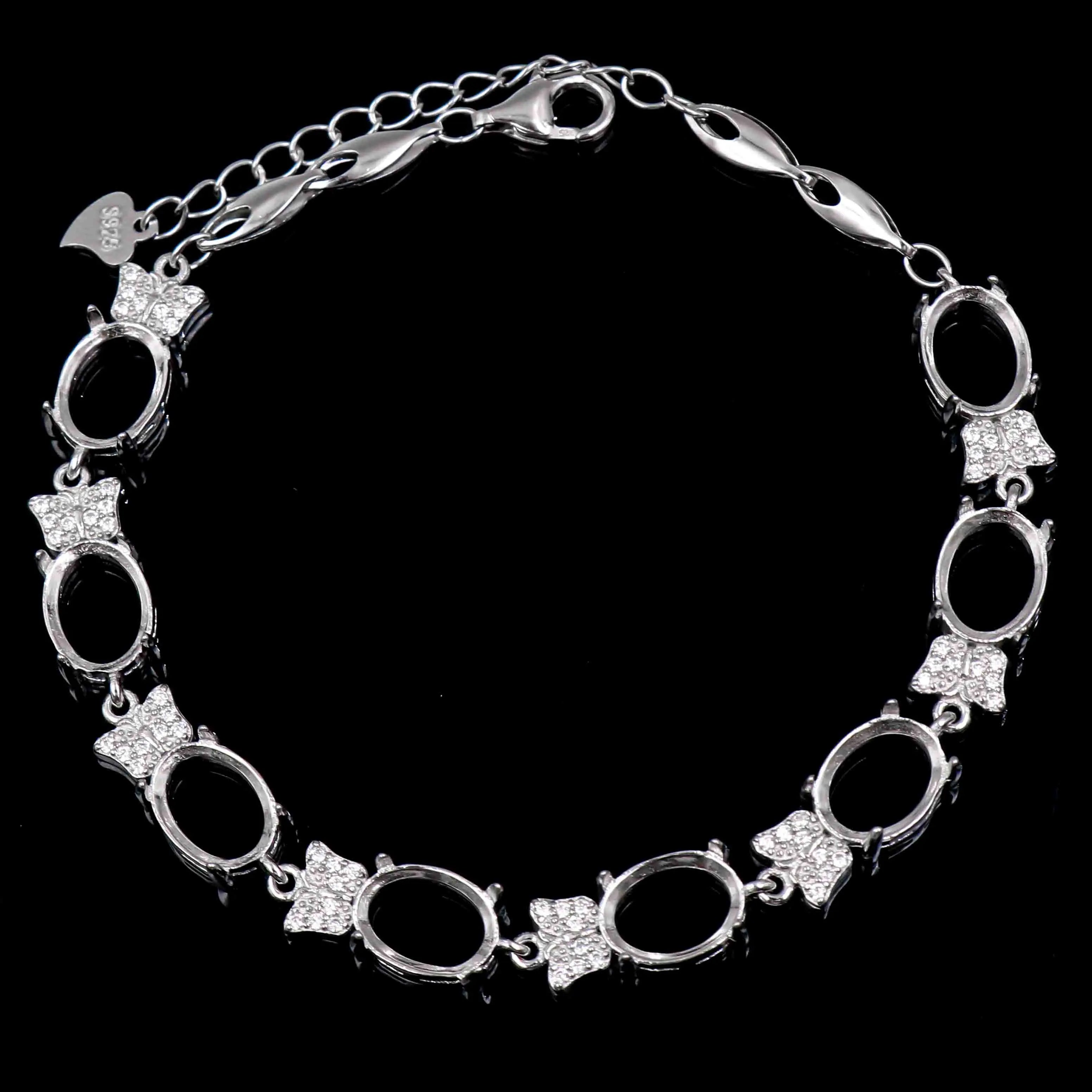 Sterling Silver 7*9mm Semi Mount Bracelet Empty Support Blank Claw Setting S925 Base Holder Without Center Stone for Inlay DIY
