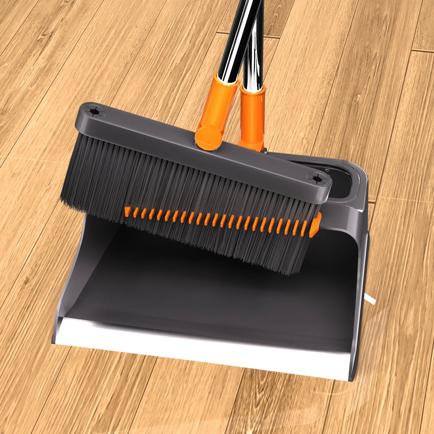 Realida Rotating Broom Dustpan Set Lightweight Long Handle PET Soft Bristle Cleaning Tool Broomstick with Dustpan