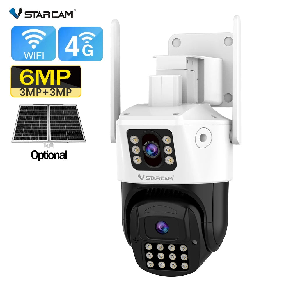 2023 New Design Wifi2.4g &RJ45 Dual Lens Solar Power Outdoor Security PTZ Camera Full Color Night CCTV Camera Solar Dual Camera