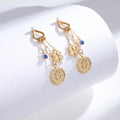 2022 Trendy Women's 18K Gold Plated Stainless Steel Long Drop Earrings Pearls AAA+ Cubic Zircon Beaded Clover Design Anniversary