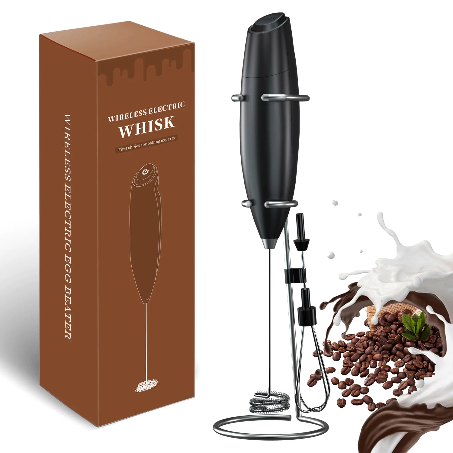 Milk Frother Stainless Steel Kit Eco-Friendly Mnanofoamer Maker Handheld Powerful Heater Whisk 3 In1 Electric Mixer AA Black