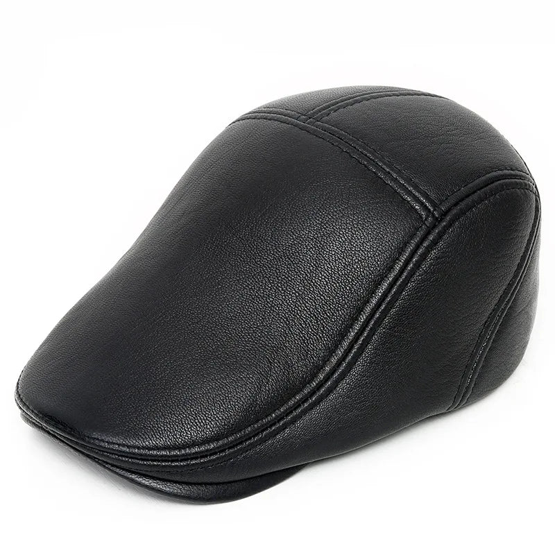 R035 Male Genuine Leather Berets Cap Middle Aged Outdoor Hats Youth Men Sheepskin Beret Hat Leather Beret Hat