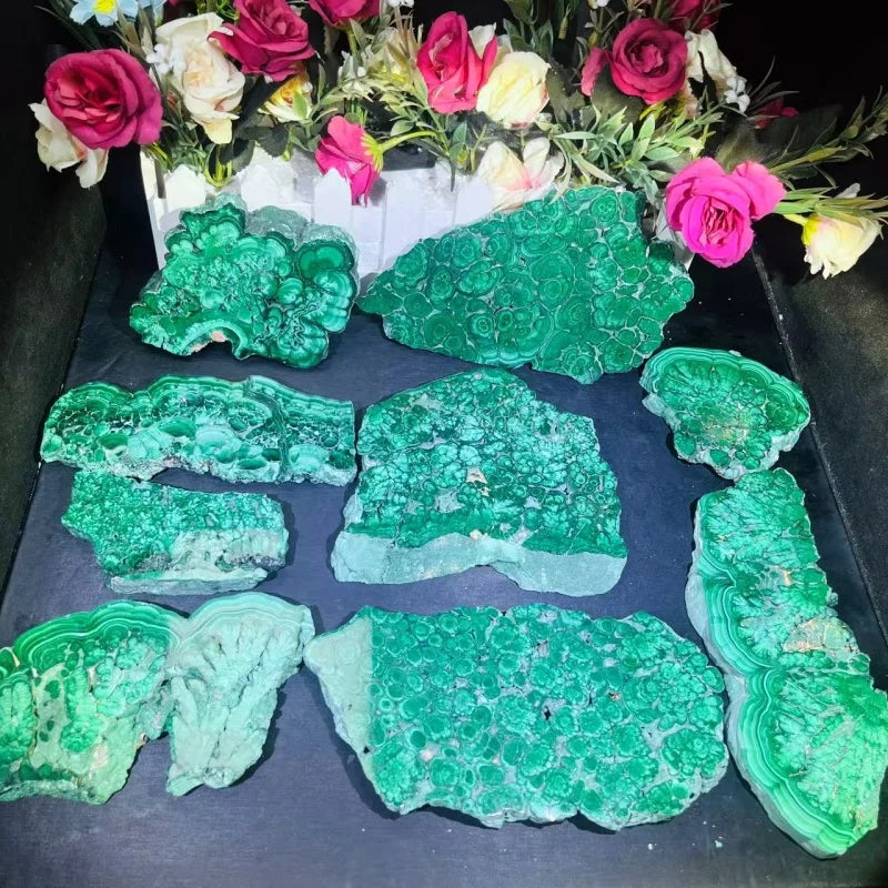 Wholesale Natural Quartz Polishing Malachite Slab Crystal Crafts Slice Shape for Healing