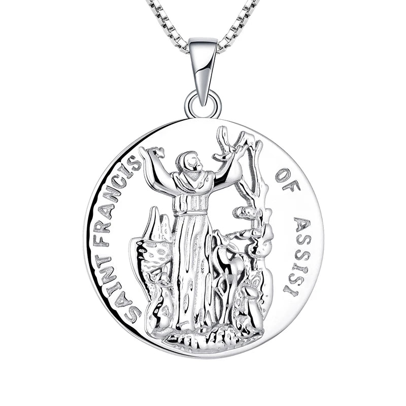Fine Jewelry Saint Francis of Assisi Pet Animals 925 Sterling Silver Pendant Necklace Catholic Pray Jewelry
