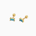 925 Silver Minimal Gold Earrings Dainty Baguettes CZ Rectangle Stone Tiny Bar Stud Diamond Screw Back Flower Pattern Elegant