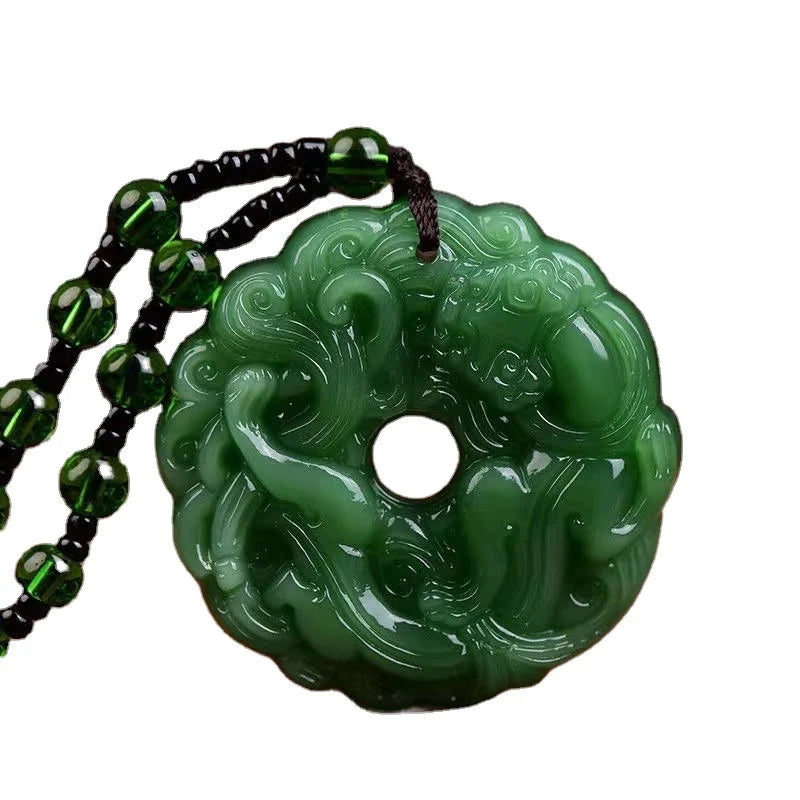 Sweater Chain Religious Lucky PiXiu Jade Pendant Necklace for Women Ethnic Style Coloured Glaze Necklace Green