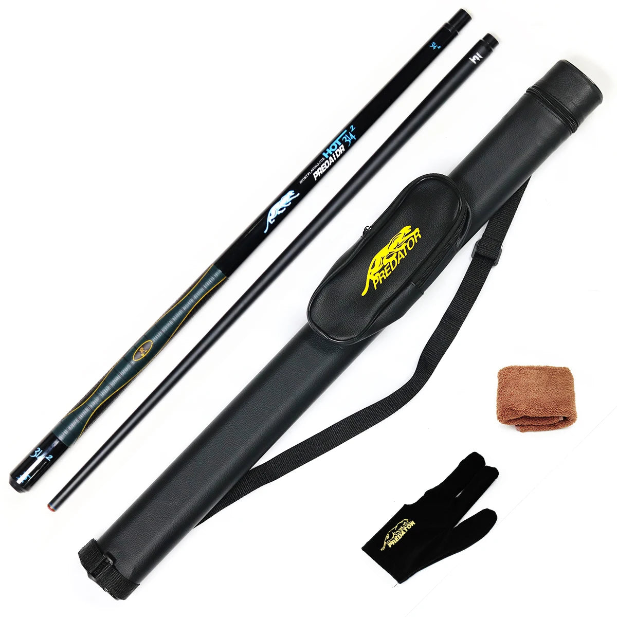 Premium Cue Uni-loc Stainless Steel Pin 1/2 Carbon Shaft Cue Pool Stick 58 Inch Length with Cue Bag & Glove & Stick Clean Towel