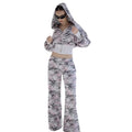 KY Cropped Camo Print Hoodie Sweatsuit Manufacturer Heavyweight Baggy Fit Sweatpants