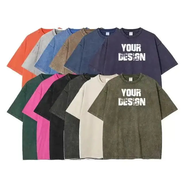 2024 Vintage Acid Wash T-Shirt Oversized Custom Heavyweight Knitted Digital Printing Graphic 100% Cotton Breathable Quick Dry