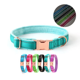 Glow Castle ECO Friendly Nylon Velvet Large Side Release Buckles Thick Metal Hardware Luxury Dog Training Leash Collars
