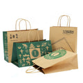 Takeaway Coffee Carry Brown Recycled Kraft Paper Bag with Flexiloop Handle Custom Logo Print and Offset Printing