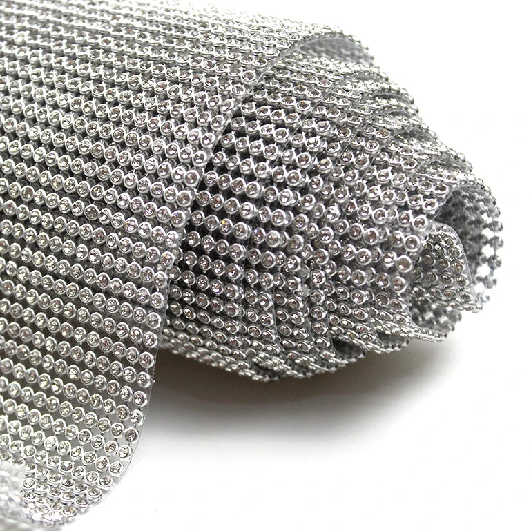 3mm Aluminium Heat Transfer Crystal Mesh Hot Fix Rhinestone Mesh Sheet Rhinestone  Mesh Banding Roll