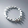 White Cat's Eye Moonstone Bracelet 925 Sterling Silver 8mm Natural Gemstone Stretch Bracelet With Bell Charm