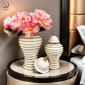 Tall Ceramic Flower Vase Decorative Storage Jars With Lid Golden Striped White Ceramic Ginger Jar for Bedroom Home Decoration