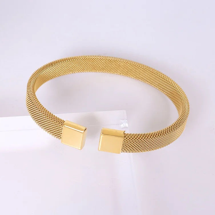 French Style Ins Personalized Weaving Design Adjustable Bracelet Jewelry 18k Gold Plated Mesh Opening Bracelet