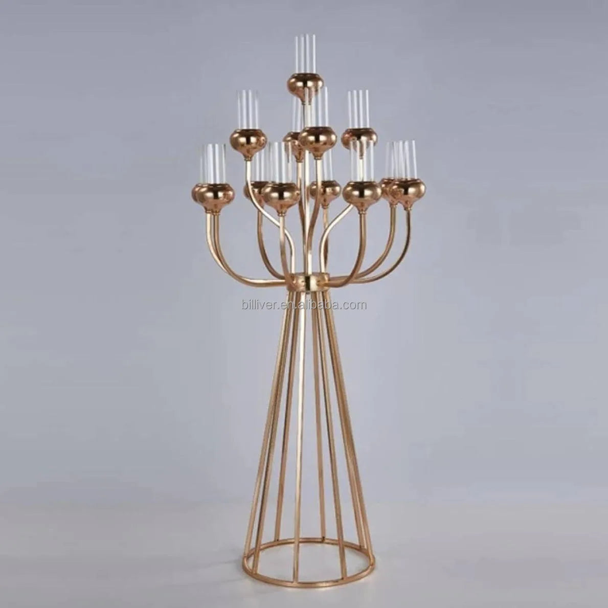 Open-Ended Glass Candlestick with Metal Stand Christmas Table Centerpiece for Wedding Decorations