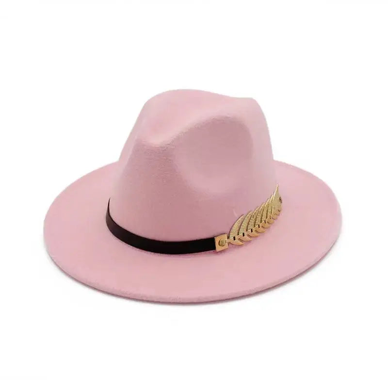 Women's Wide Brim Fedora Panama Hat With Metal Belt Buckle