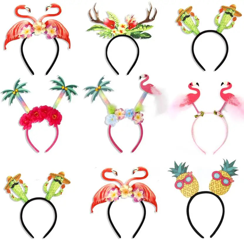 Hawaiian Party Headband Luau Party Glitter Head Bopper Flamingo Pineapple Palm Tree for Tropical Summer Beach Party Accessories