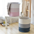 Pink Xxxl Eco-friendly Foldable Hamper Baskets Set of 2 Large Woven Cotton Rope Laundry Basket with Handles Cloth Baskets