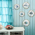 Coastal Fish Themed Summer Beach Wooden Round Wall Sign Home Decor Set with Fish and Waves Motifs
