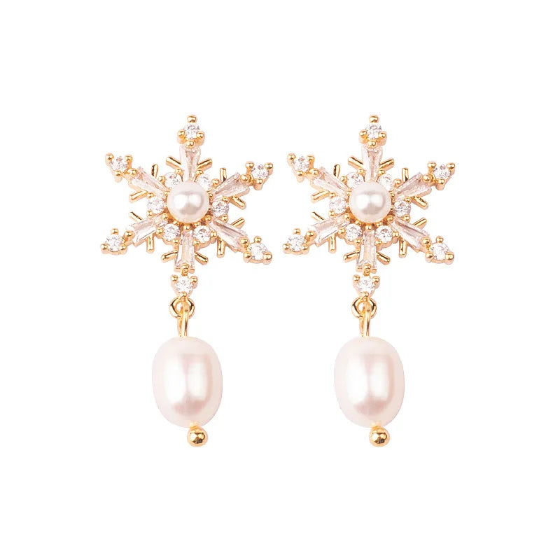 Christmas Fashion Chic Summer Boho Brass Alloy Snowflake Charm Dangle Earring for Women Jewelry