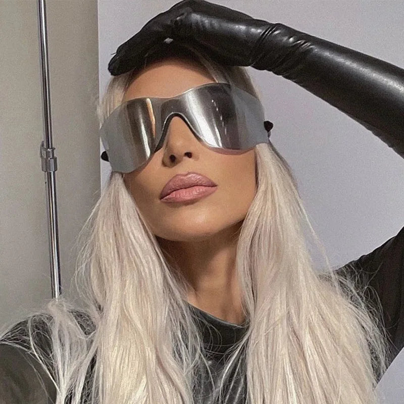 UNOC 2023 New Fashion Wrap Around Sun Glasses Y2K Oversized Sunglasses for Women and Men Silver PC Frame