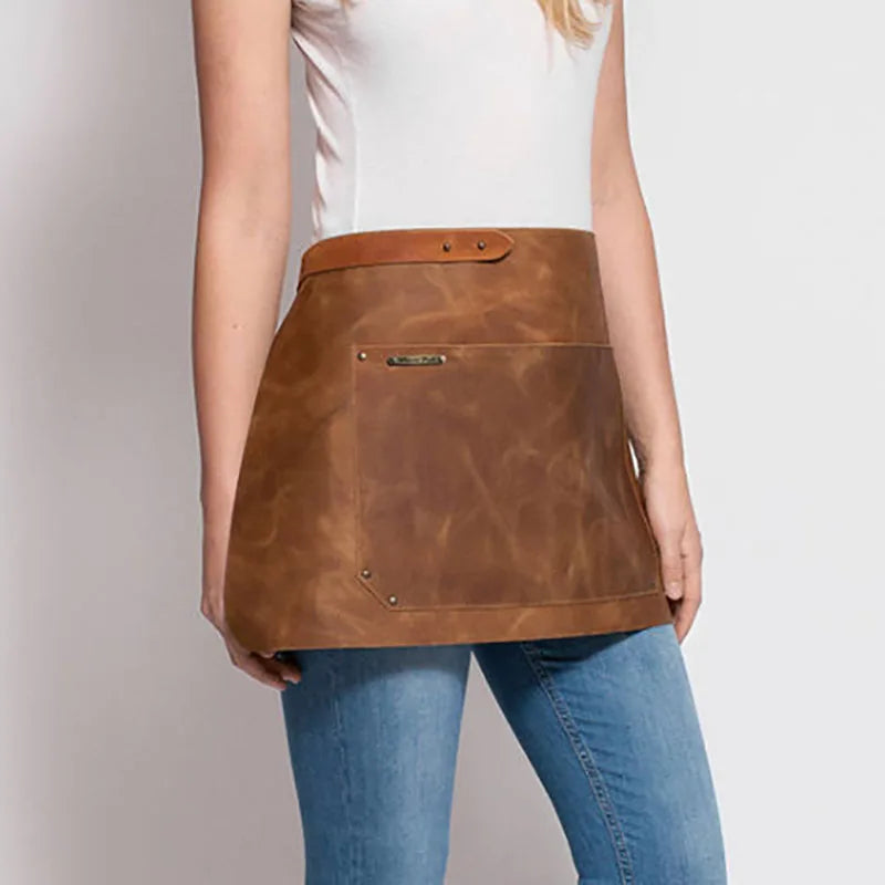 Short Leather Apron Adjustable Pu Waist Cooking Chef Apron for Bar Restaurant