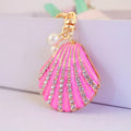 New Fashion Diamond Set Imitation Pearl Shell Scallop Key Chain Car Keychains Women's Bags Pendants Metal Alloy Accessories
