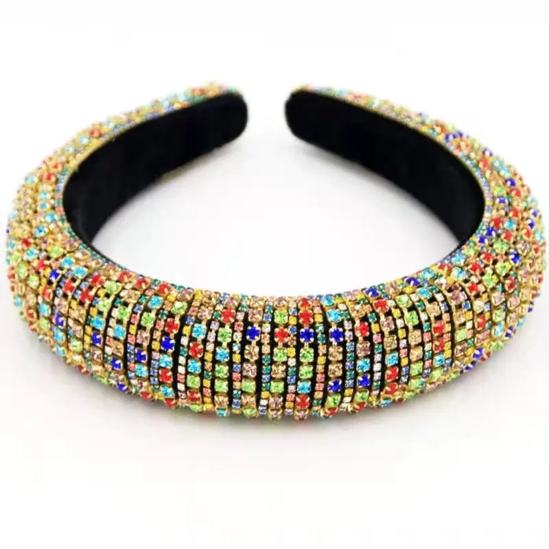 Luxury Baroque Rhinestone Headband Women Beaded Crystal Padded Bling Handmade Party Wedding Hair Accessories