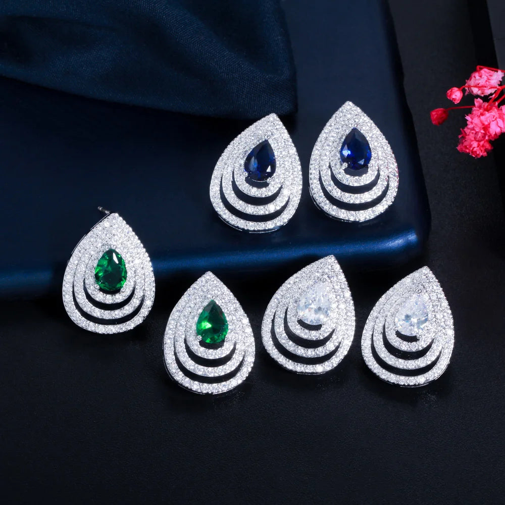 Delicate Turtle Round Micro Pave Cubic Zirconia Blue Green Crystal Big Stud Earrings for Women New Trendy Korean Jewelry