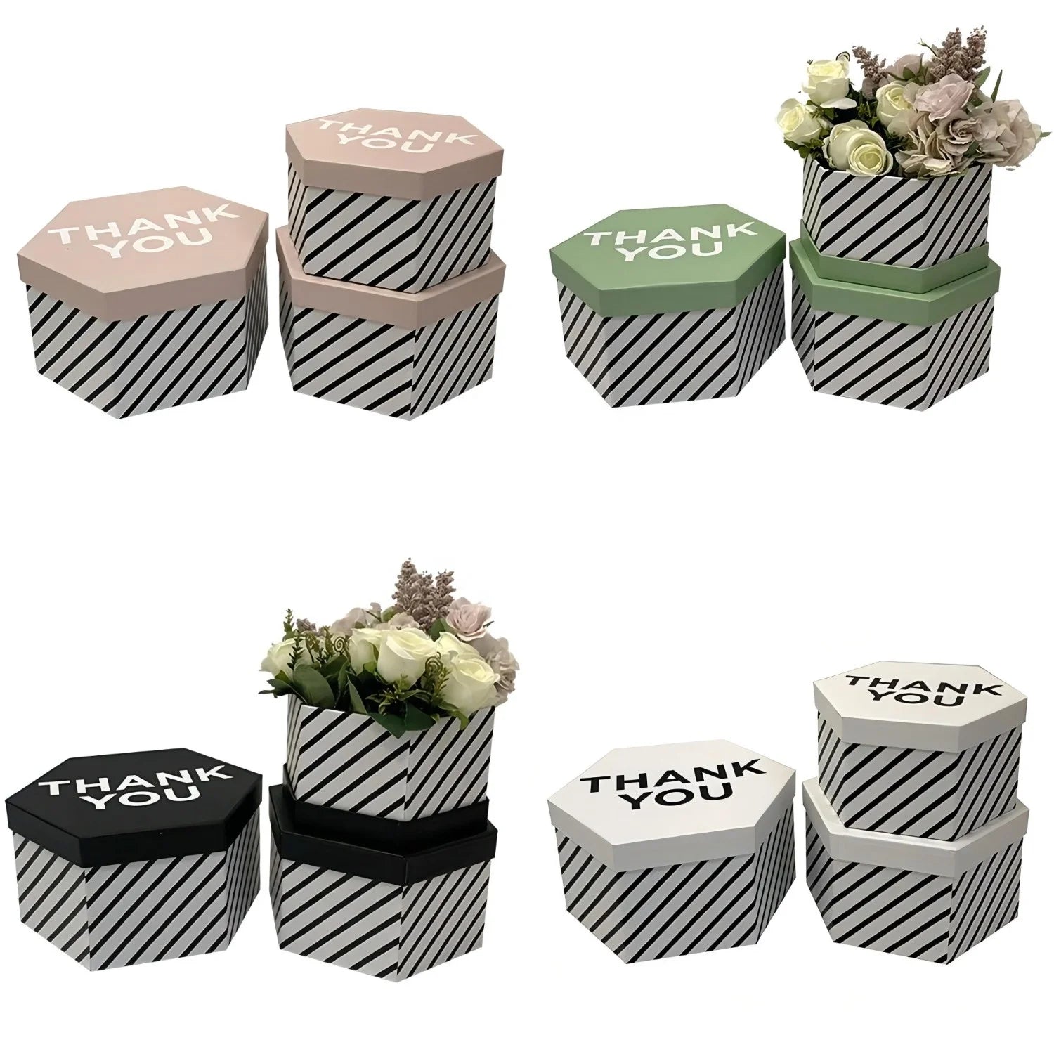Fresh Twill Three-Piece Hexagonal Flower Box Cardboard Soap Flower Packaging with Glossy Matt Lamination for Gift Presentation