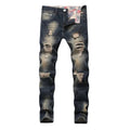 Hip Hop Patch Men Retro Jeans Knee Rap Hole Zipped Biker Jeans Men Loose Slim Destroyed Torn Ripped Denim Male Jeans