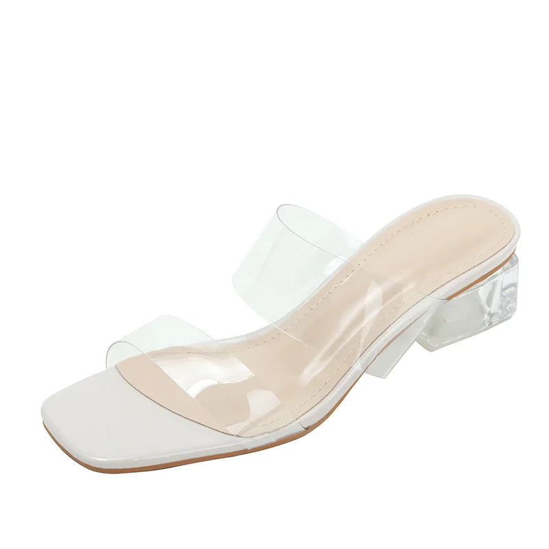 Square Head Design Ladies High Heels Thick with Fashionable and Elegant Women's Shoes Transparent a Word with Women's Shoes
