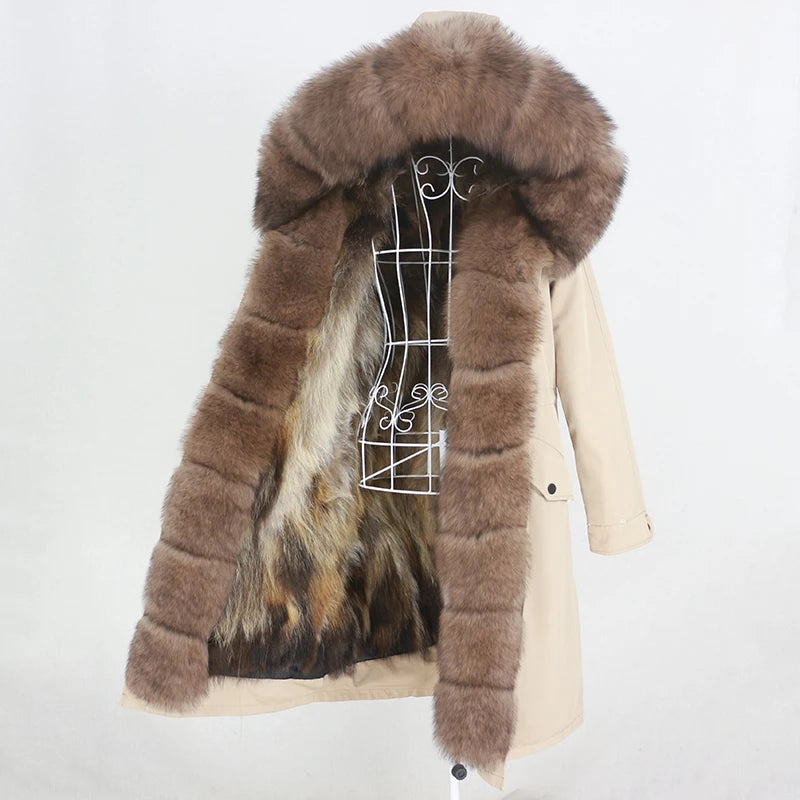 OFTBUY 2023 Winter Hooded Women's X-long Waterproof Parka Real Fox Fur Thick Warm Detachable Outerwear
