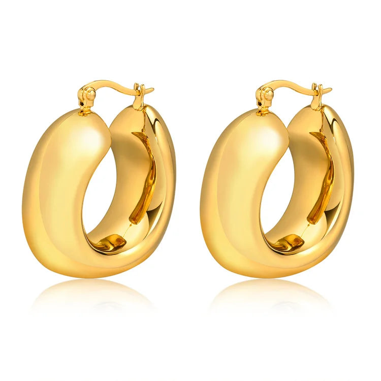 Waterproof Female 18k Gold Plated Ear Buckle Earrings Stainless Steel Chunky Earrings
