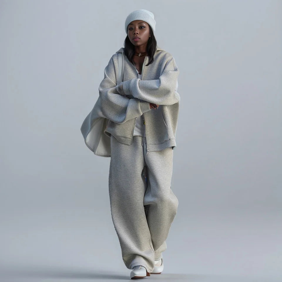 Custom Streetwear Hoodies XXL Unisex 100% Cotton Silhouette Air Layer Hoody Sweatshirt Drawstring Wide Leg Sweatpants Tracksuit