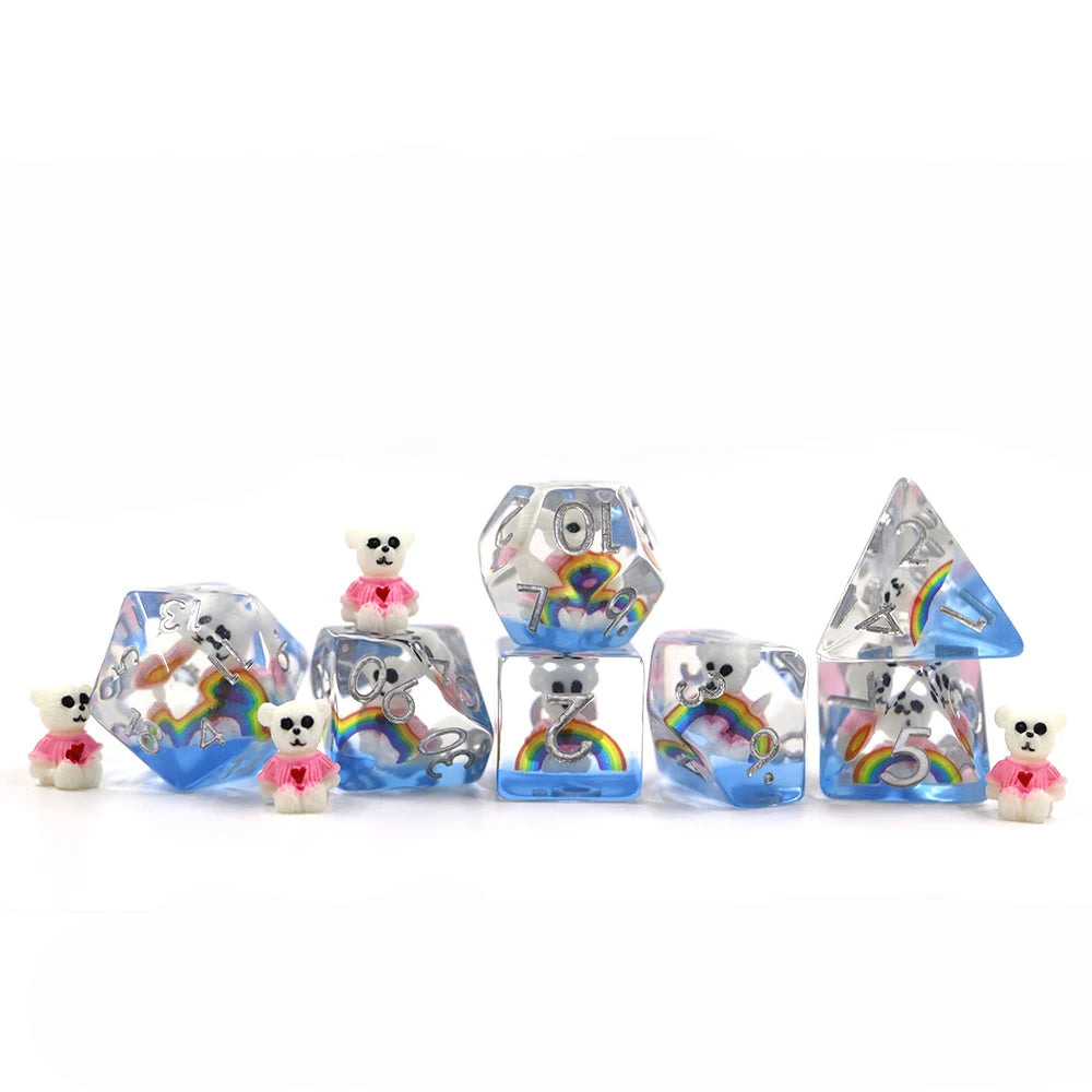 Custom Blue 16mm Resin Polyhedron RPG D&D Pattern Rainbow & Care Bear Dice Set for Dungeons and Dragons DnD Dnd