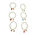 BB1062 Chic Delicate Tiny 18K Gold Plated Round Beads and Pearl Beaded Cherry and Enamel Mushroom Fruit Double Charms Bracelets