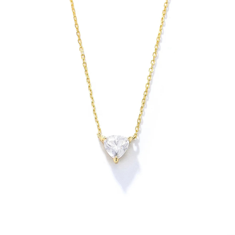Vintage Fashion 925 Sterling Silver Gold Plated Cubic Zirconia Triangle Pendant Necklace Fine Jewelry for Women