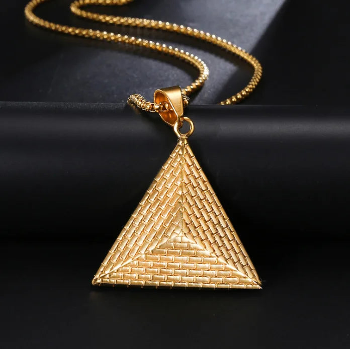 Fatingna Pyramid Pendant Necklace Gold Color 316L Stainless Steel Chain Buddhist Religious Jewelry for Women/Men Hot New Arrival