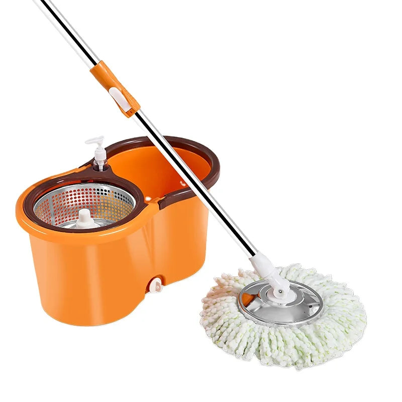 360 Rotation Spinning Easy Mop with Steel Rod Telescopic Handle & Microfiber Head-Eco-friendly Cleaning