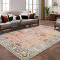 Best Selling Low Pile Pink Vintage Indoor Floral Printed Boho Rug 5x7 Non-Slip Large Area Carpet Living Room Machine Washable