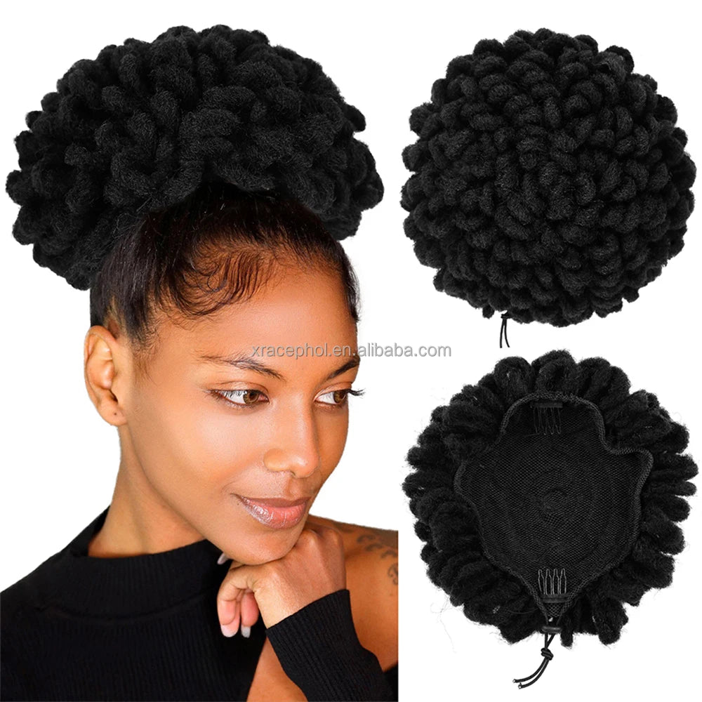 9 Colors 6inch Clip in Drawstring Chignon Fluffy Dreadlock Faux Locs Crochet Hair Bun for Black Women